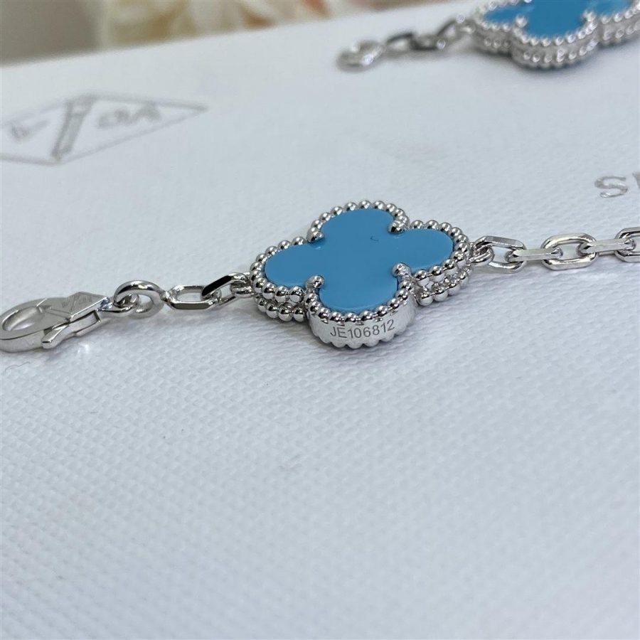 Van Cleef & Arpels Vintage Alhambra necklace, 10 motifs White gold, Turquoise