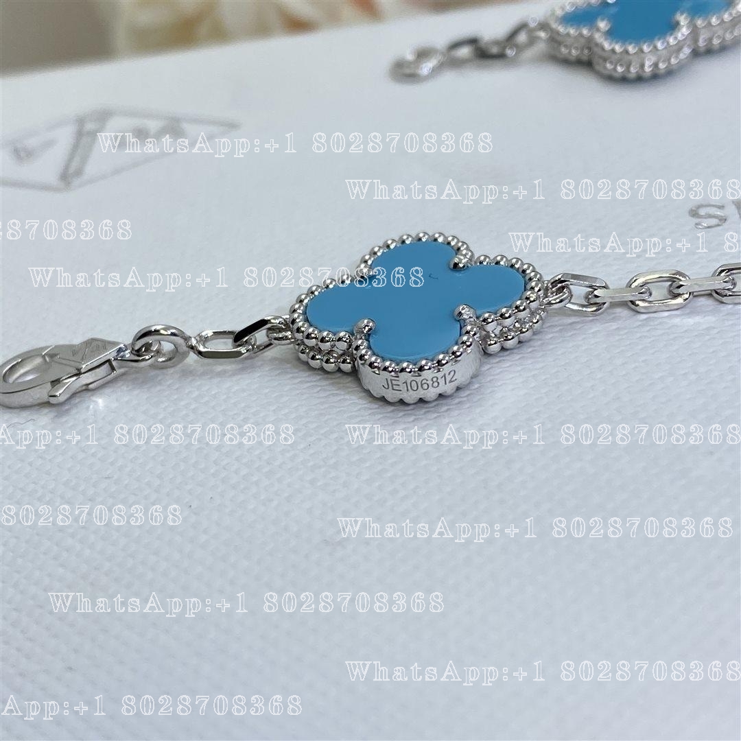 Van Cleef & Arpels Vintage Alhambra necklace, 10 motifs White gold, Turquoise