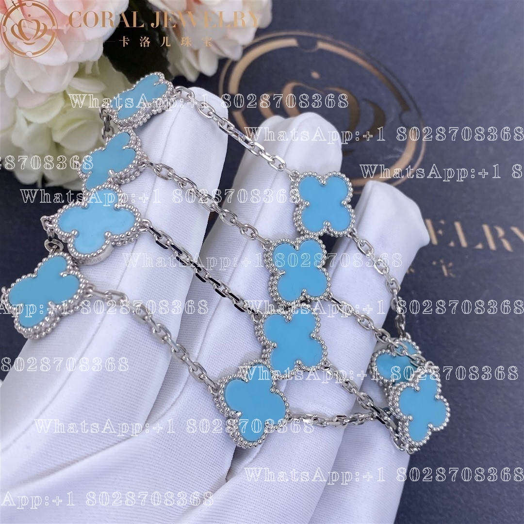 Van Cleef & Arpels Vintage Alhambra necklace, 10 motifs White gold, Turquoise - Image 3