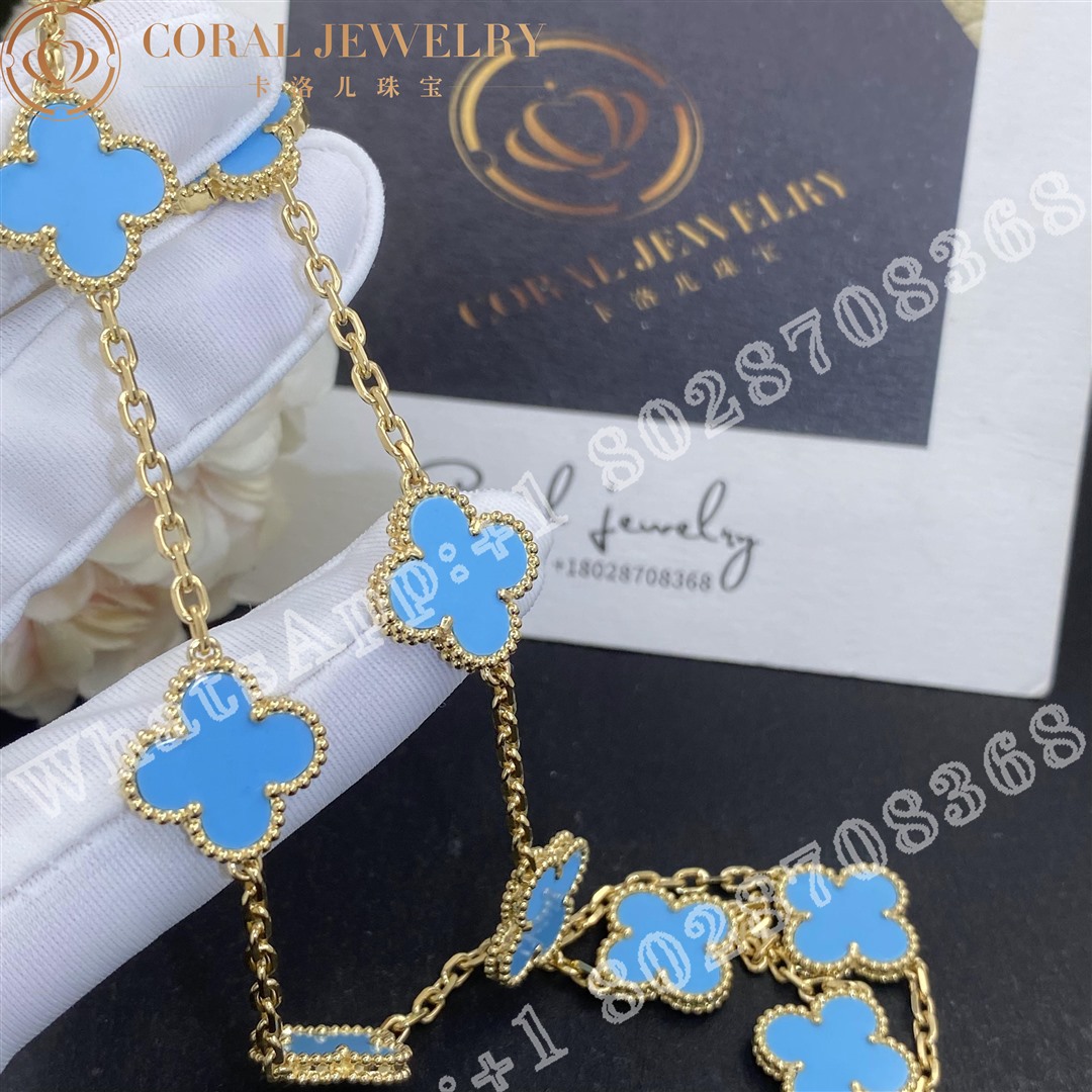 Van Cleef & Arpels Vintage Alhambra necklace, 10 motifs Yellow gold, Turquoise - Image 6
