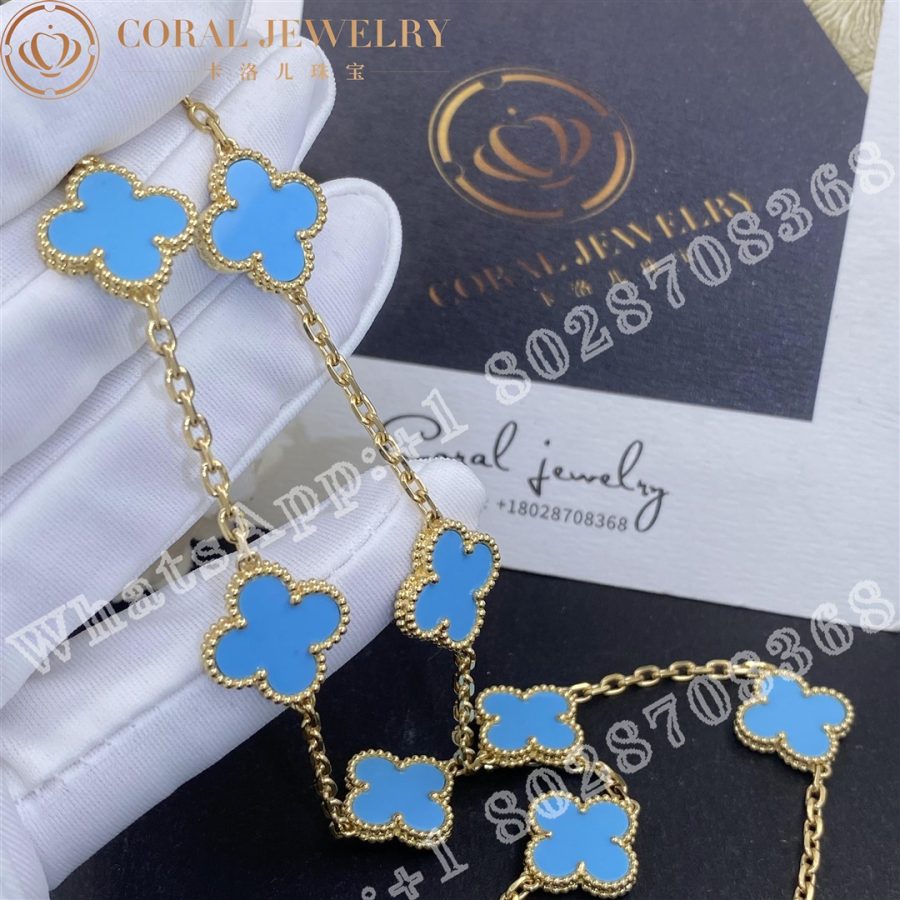 Van Cleef & Arpels Vintage Alhambra necklace, 10 motifs Yellow gold, Turquoise - Image 5