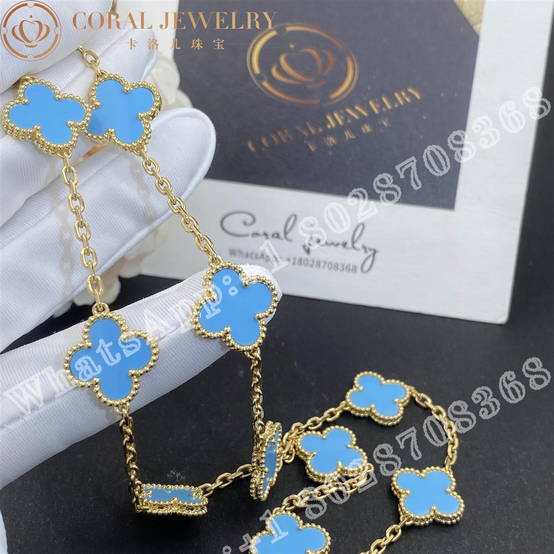 Van Cleef & Arpels Vintage Alhambra necklace, 10 motifs Yellow gold, Turquoise - Image 4
