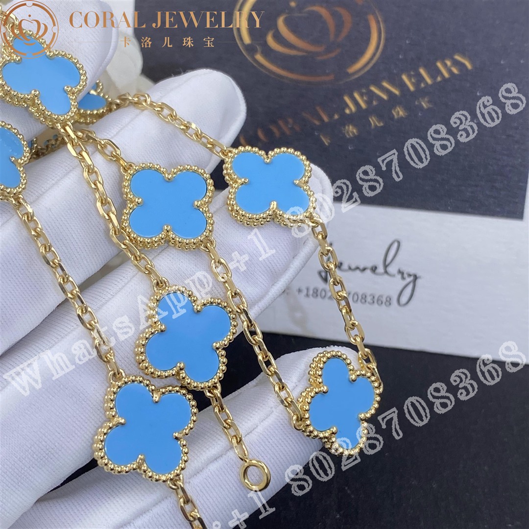 Van Cleef & Arpels Vintage Alhambra necklace, 10 motifs Yellow gold, Turquoise - Image 3