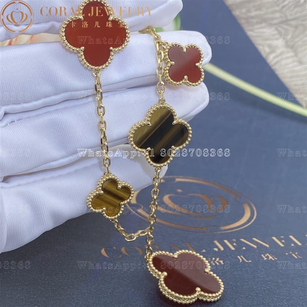 Van Cleef & Arpels Magic Alhambra Carnelian Tiger Eye 5 Motifs Magic Alhambra Bracelet