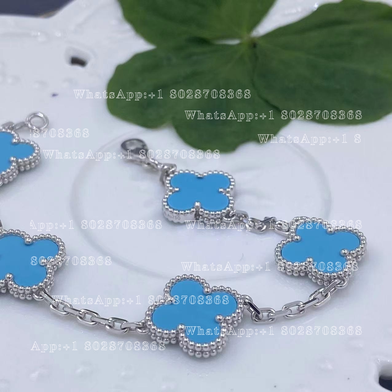 Van Cleef & Arpels Vintage Alhambra 5 Motif 18k White Gold Turquoise Bracelet