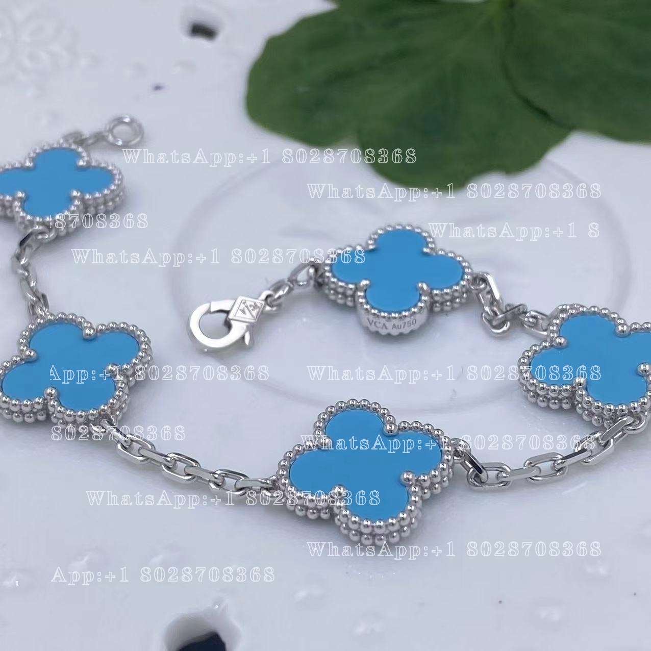 Van Cleef & Arpels Vintage Alhambra 5 Motif 18k White Gold Turquoise Bracelet
