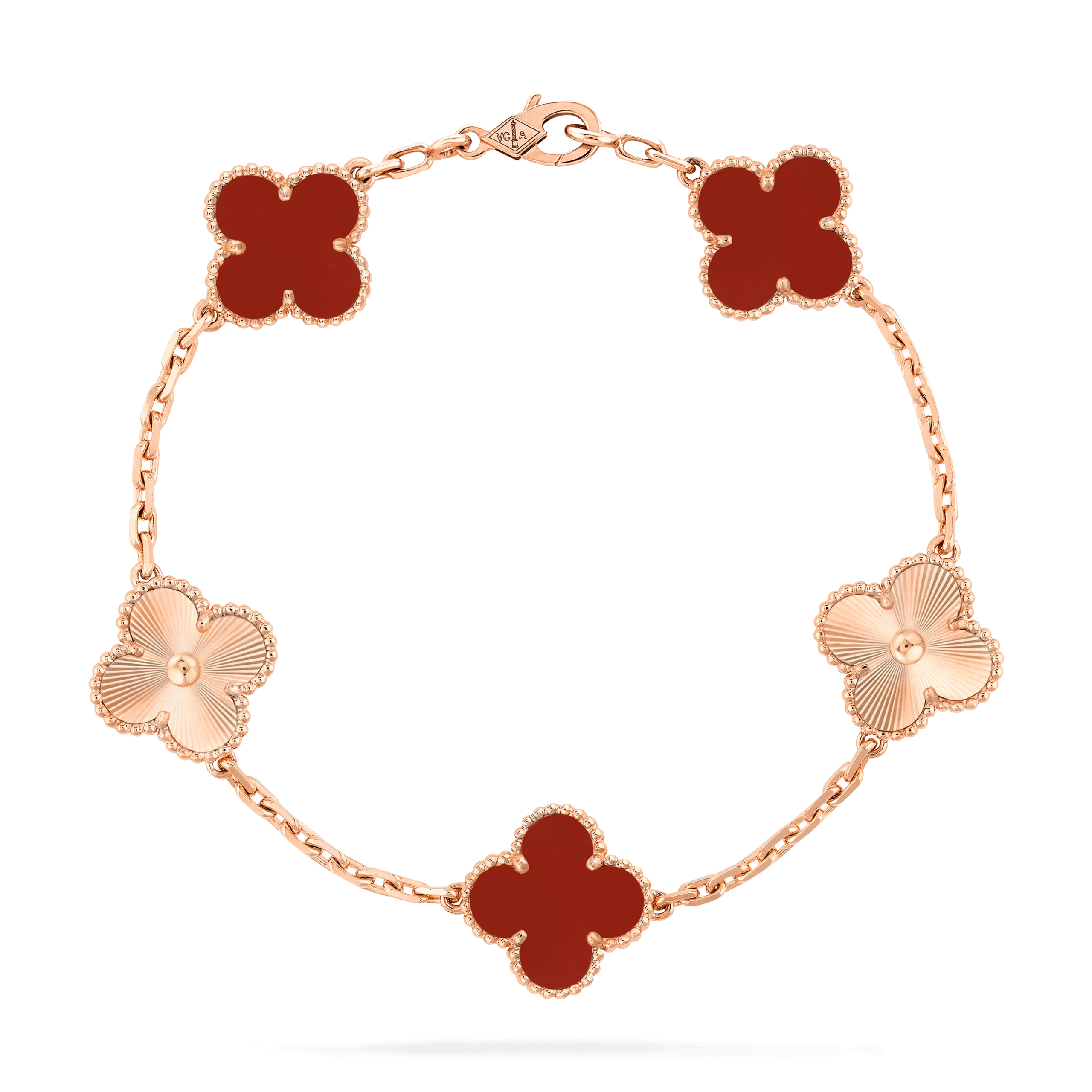 Van Cleef & Arpels Vintage Alhambra bracelet, 5 motifs Rose gold, Carnelian VCARP7RP00
