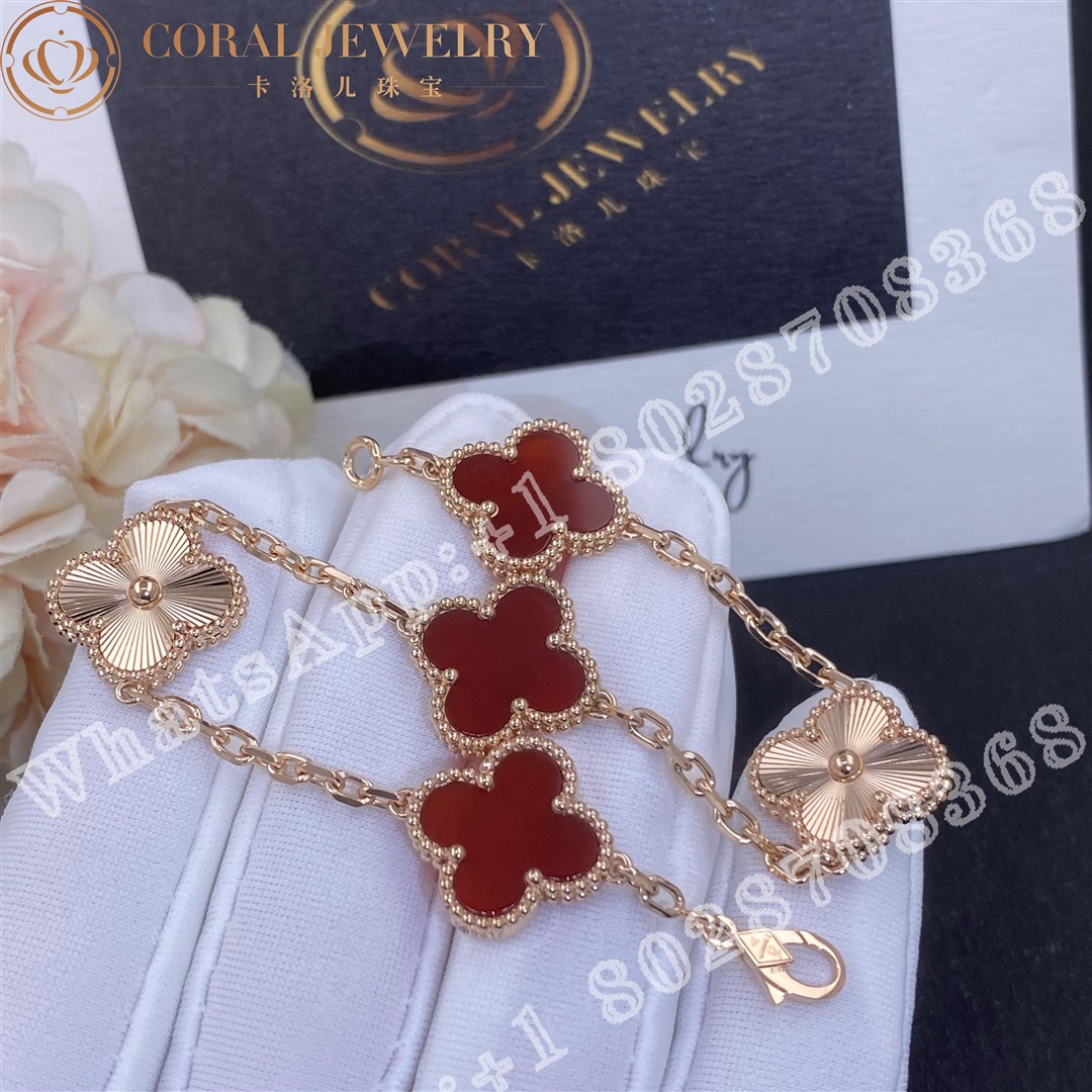 Van Cleef Arpels Vintage Alhambra Bracelet 5 Motifs Rose Gold Carnelian Vcarp7rp00 Coral (1)