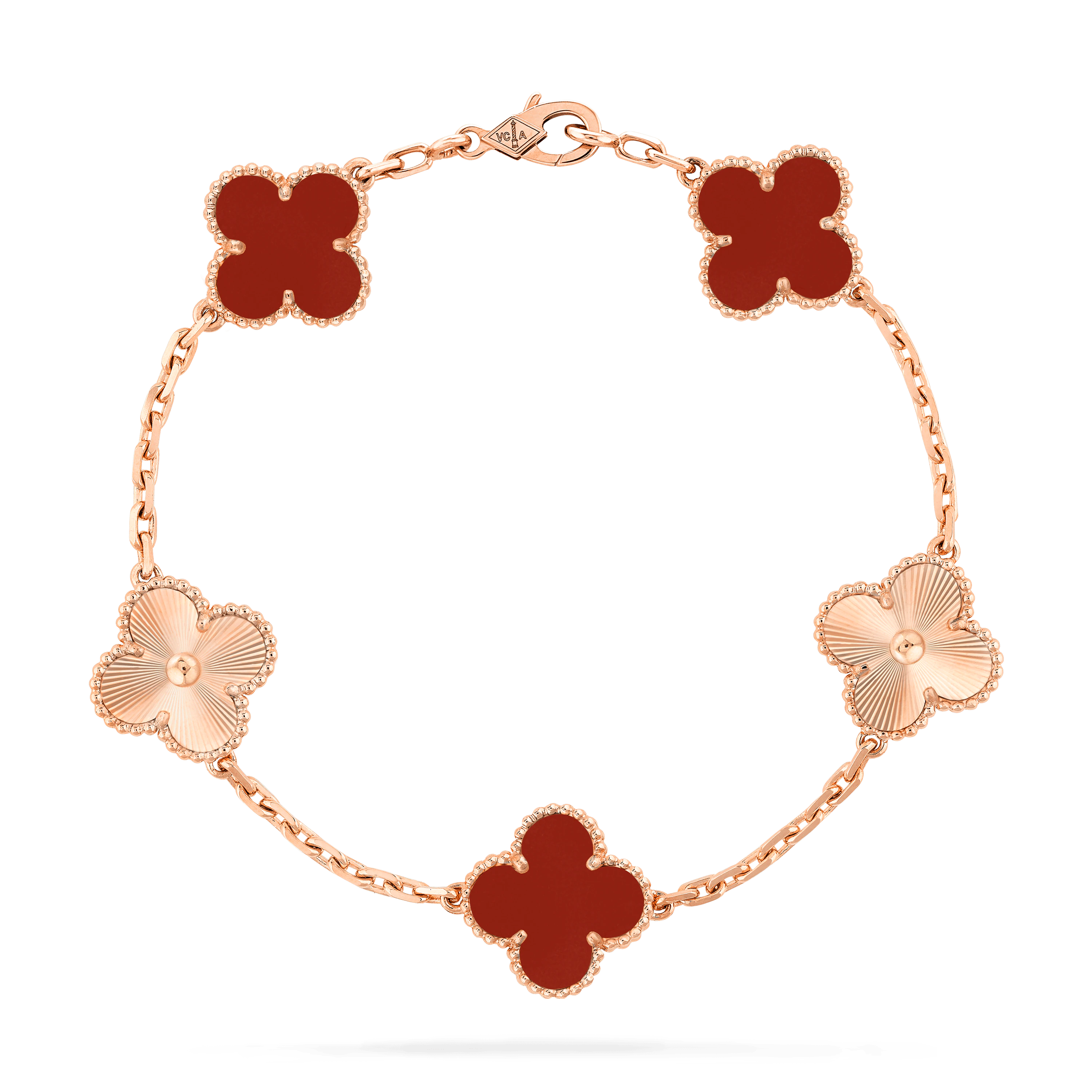 Van Cleef & Arpels Vintage Alhambra bracelet, 5 motifs Rose gold, Carnelian VCARP7RP00