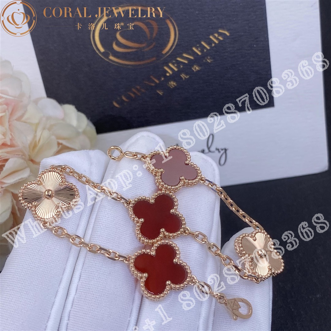 Van Cleef & Arpels Vintage Alhambra bracelet, 5 motifs Rose gold, Carnelian VCARP7RP00 - Image 3