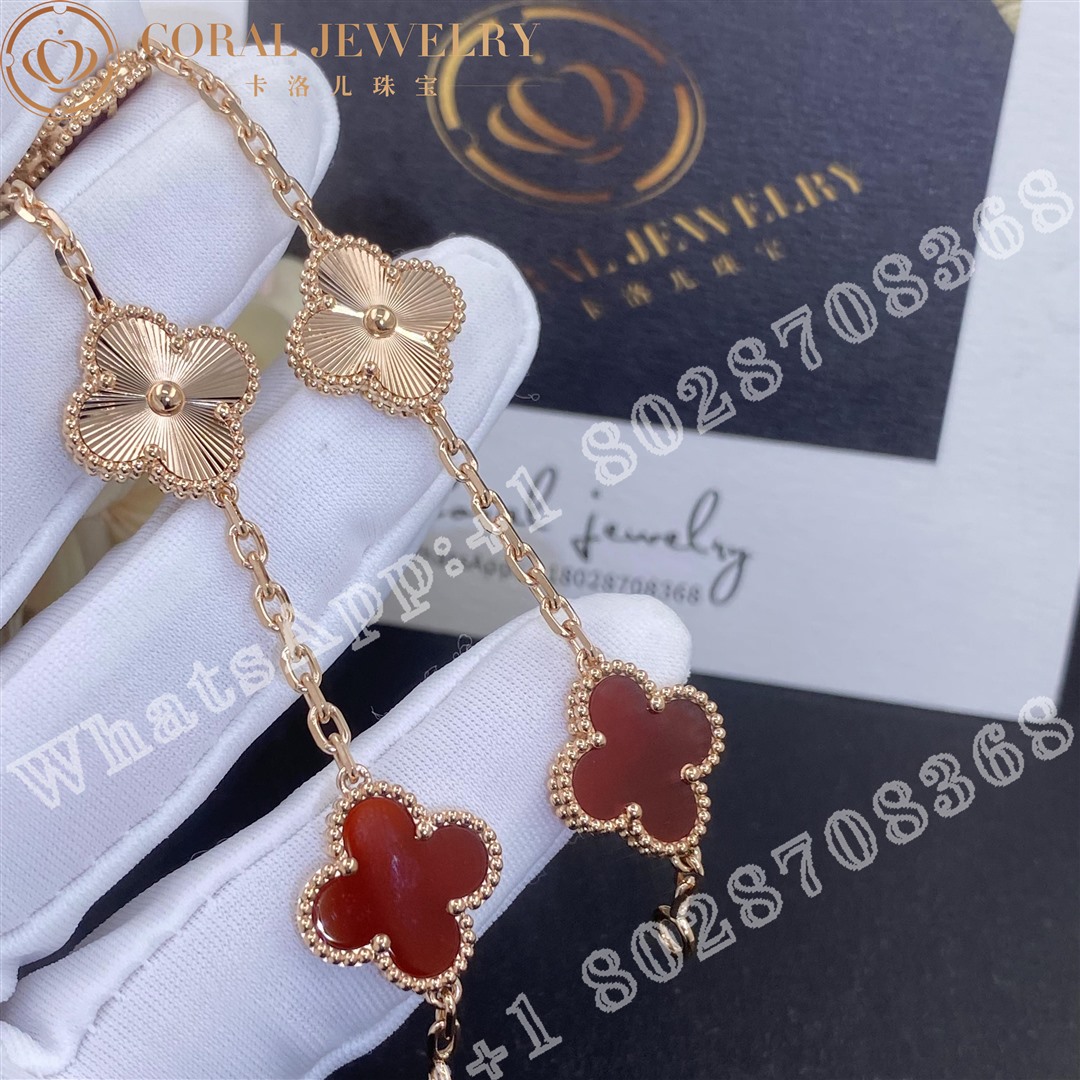Van Cleef Arpels Vintage Alhambra Bracelet 5 Motifs Rose Gold Carnelian Vcarp7rp00 Coral (3)