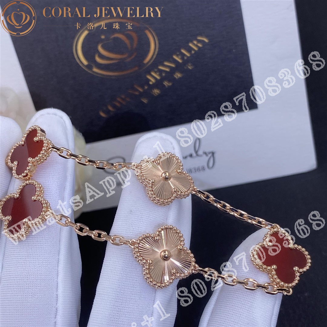 Van Cleef & Arpels Vintage Alhambra bracelet, 5 motifs Rose gold, Carnelian VCARP7RP00 - Image 4