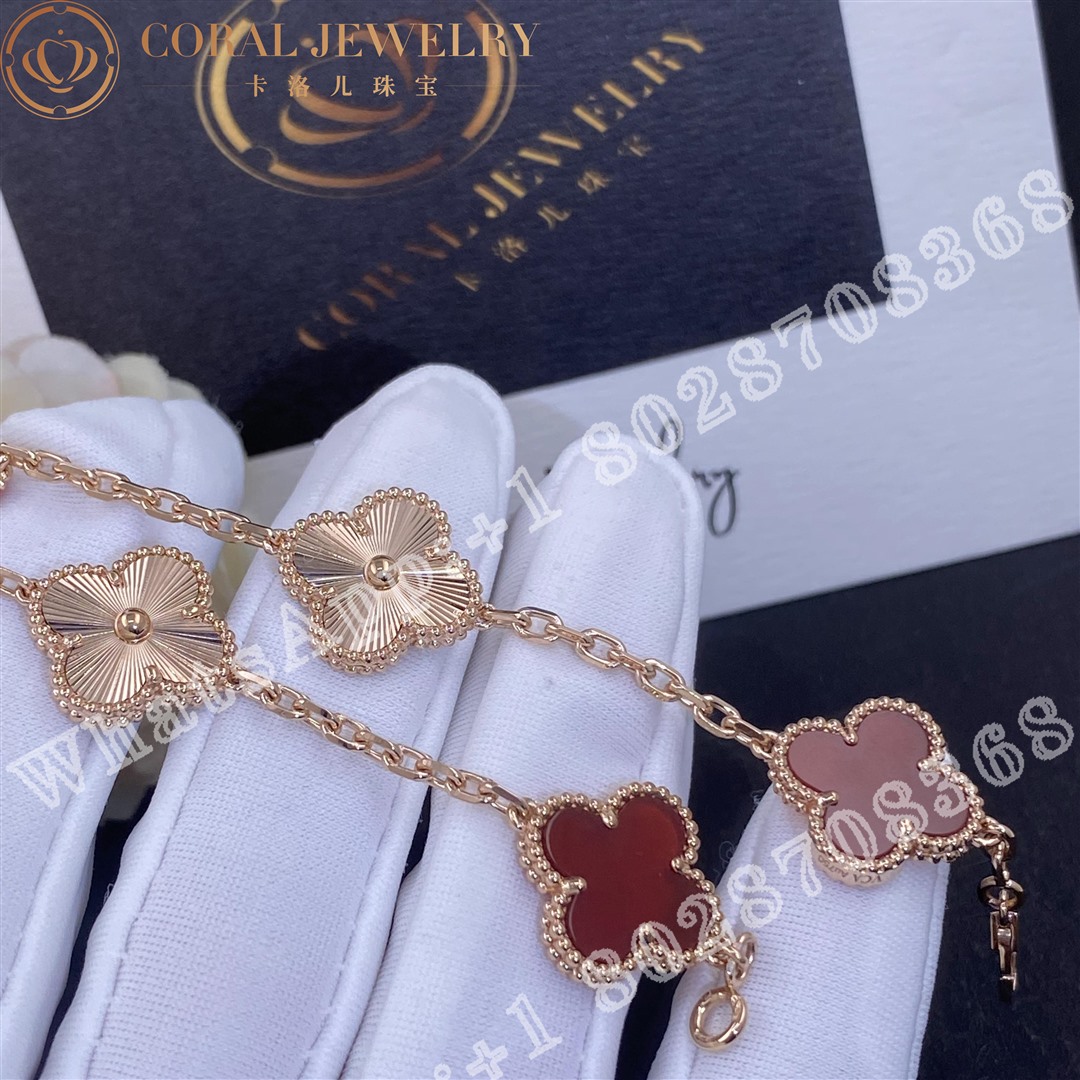 Van Cleef & Arpels Vintage Alhambra bracelet, 5 motifs Rose gold, Carnelian VCARP7RP00 - Image 5