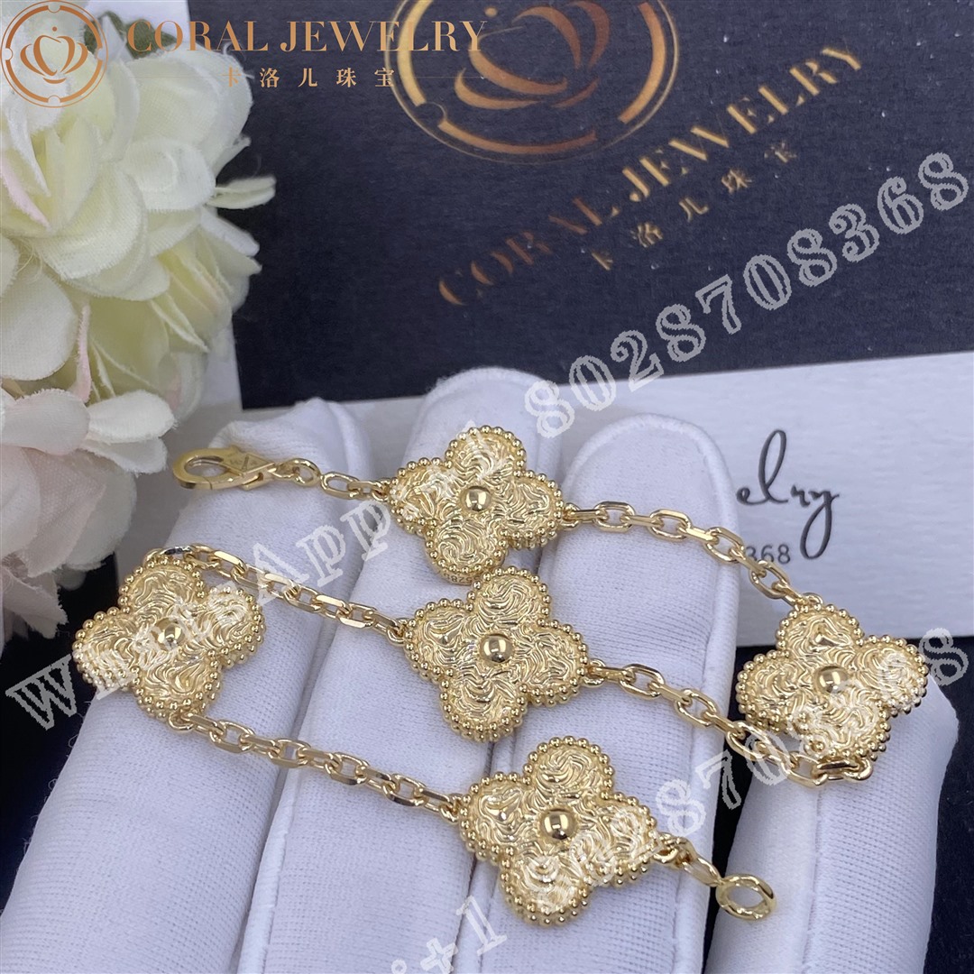 Van Cleef Arpels Vintage Alhambra Bracelet 5 Motifs Yellow Gold Vcaro1ie00 Coral (1)