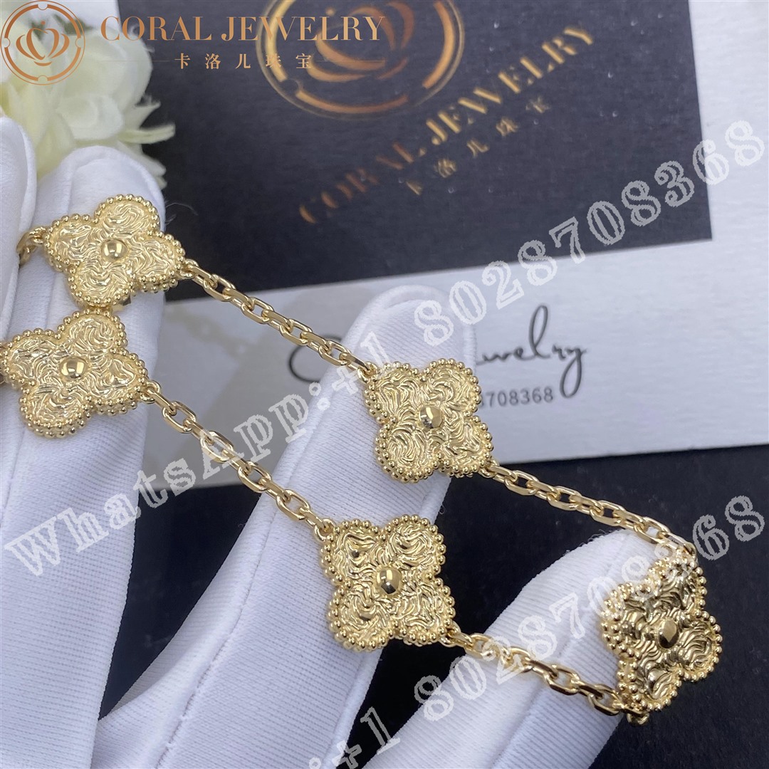 Van Cleef Arpels Vintage Alhambra Bracelet 5 Motifs Yellow Gold Vcaro1ie00 Coral (3)