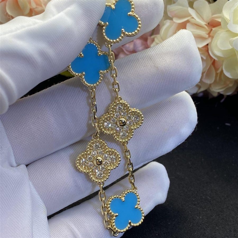 Van Cleef & Arpels Vintage Alhambra Limited Edition Diamond Turquoise Gold Bracelet