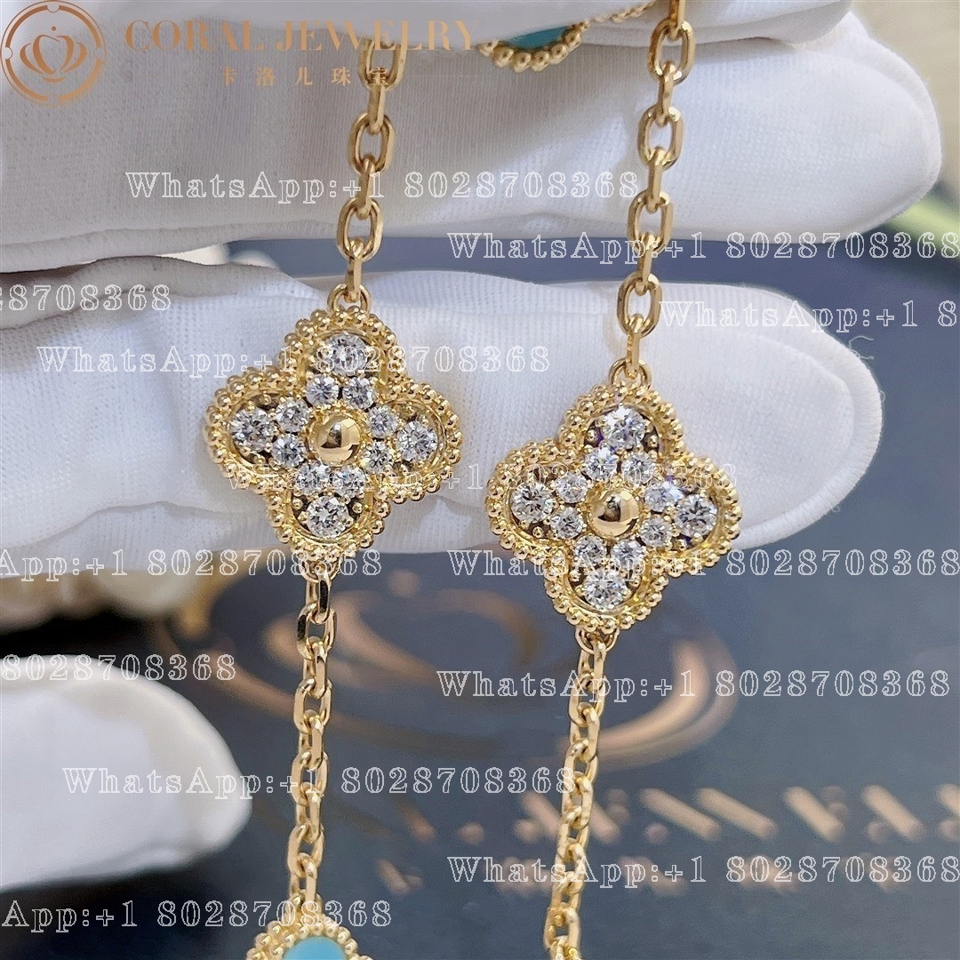 Van Cleef & Arpels Vintage Alhambra Limited Edition Diamond Turquoise Gold Bracelet - Image 5