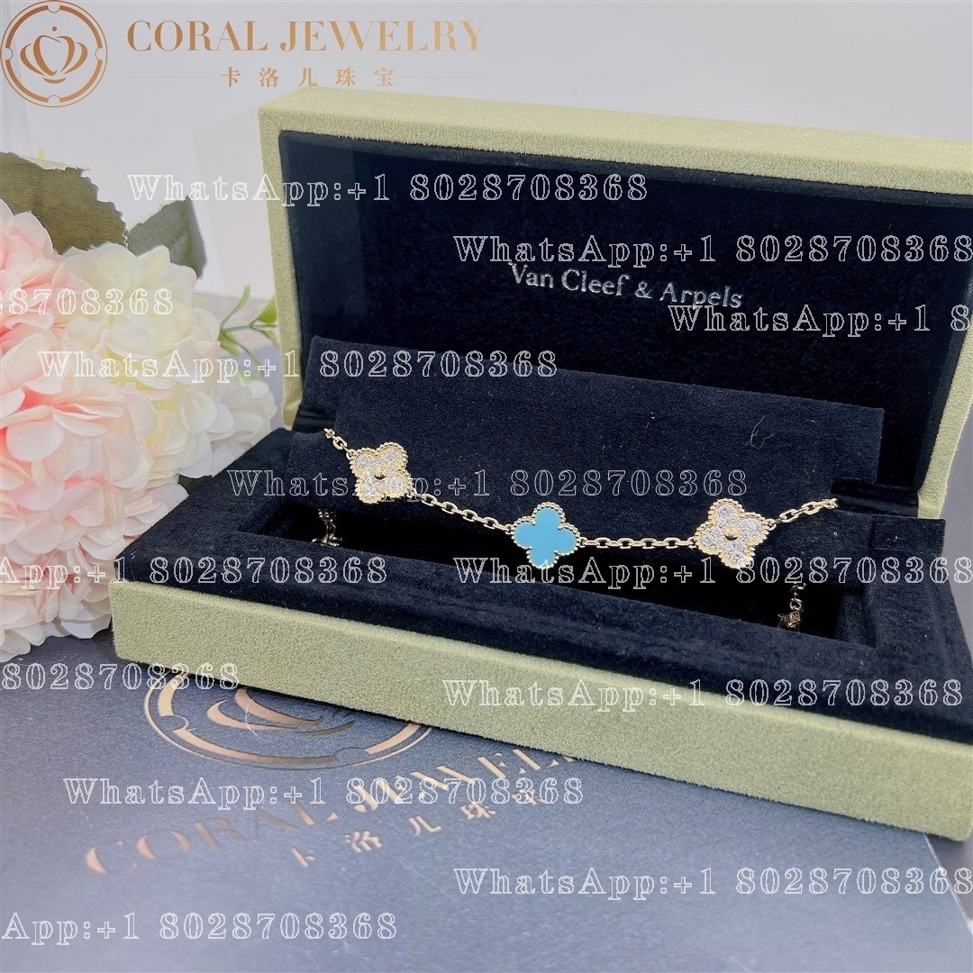 Van Cleef & Arpels Vintage Alhambra Limited Edition Diamond Turquoise Gold Bracelet - Image 8