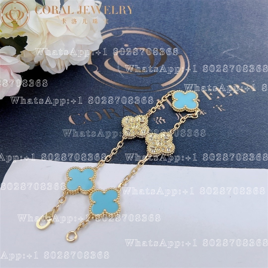 Van Cleef Arpels Vintage Alhambra Limited Edition Diamond Turquoise Gold Bracelet Coral (8)