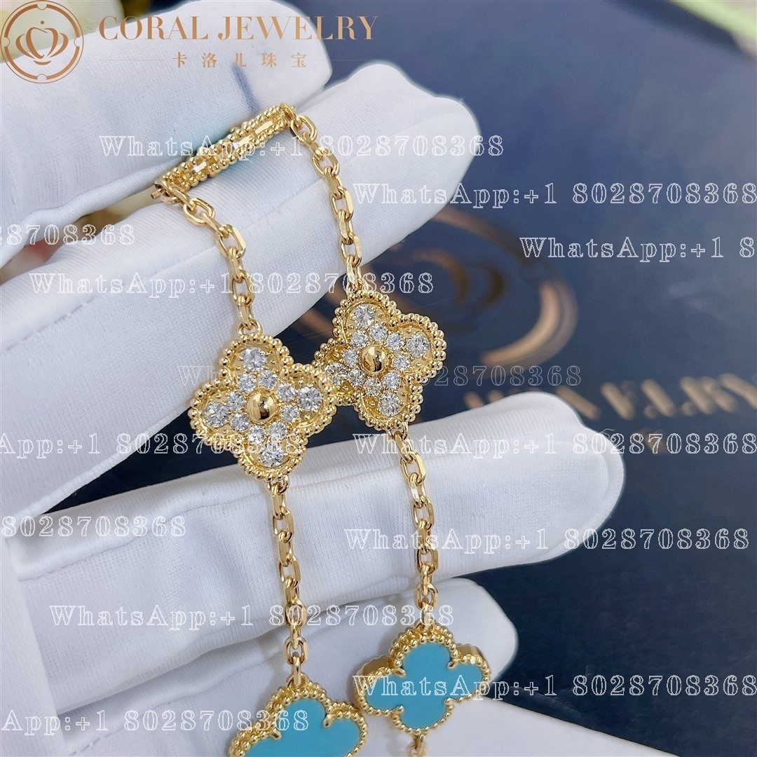 Van Cleef Arpels Vintage Alhambra Limited Edition Diamond Turquoise Gold Bracelet Coral (9)