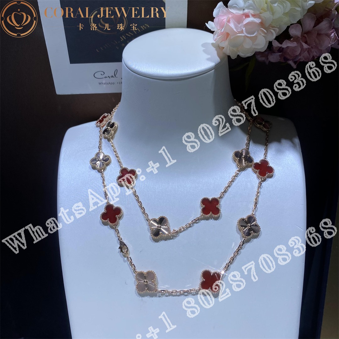 Van Cleef Arpels Vintage Alhambra Long Necklace 20 Motifs Rose Gold Carnelian Vcarp7ro00 Coral (1)