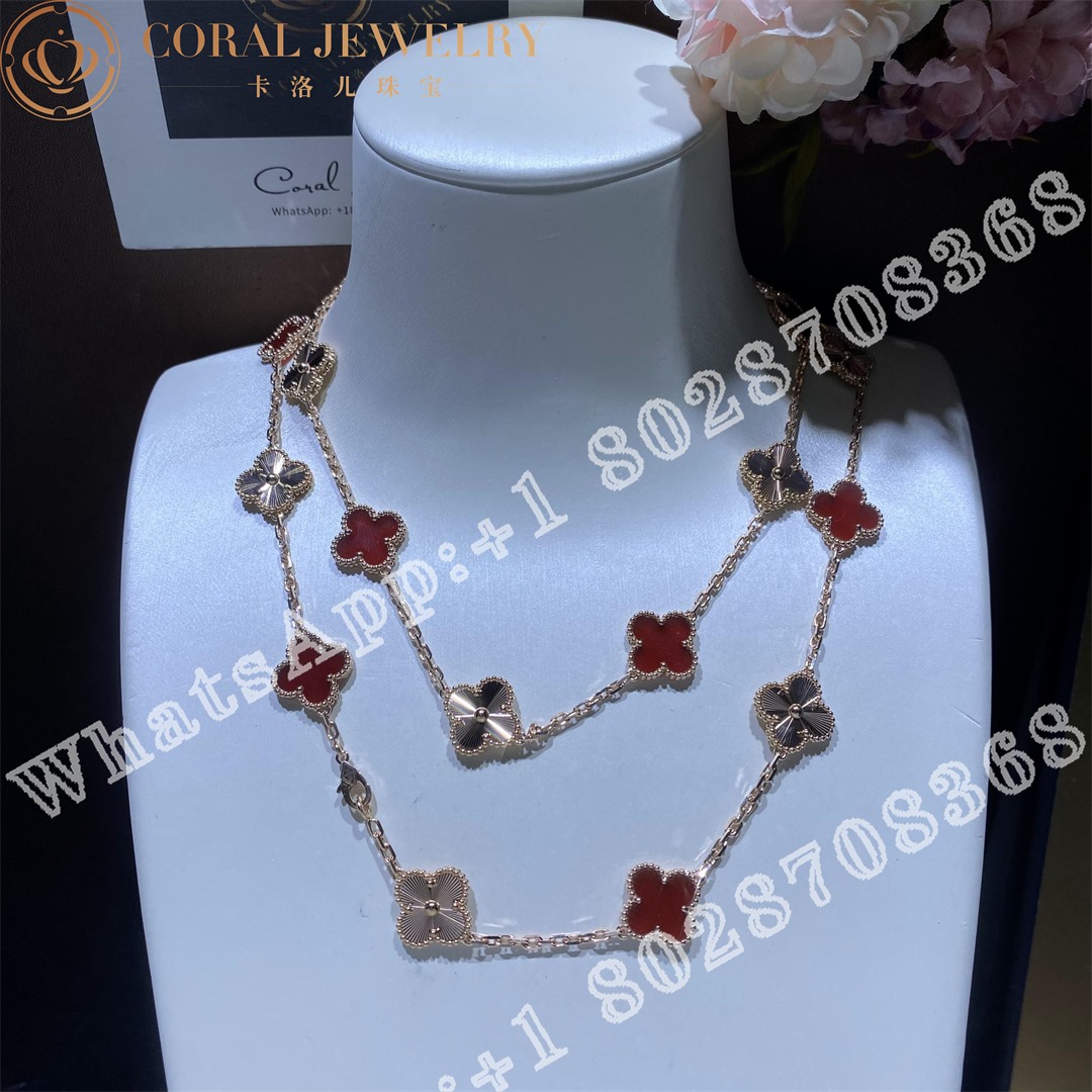 Van Cleef Arpels Vintage Alhambra Long Necklace 20 Motifs Rose Gold Carnelian Vcarp7ro00 Coral (2)