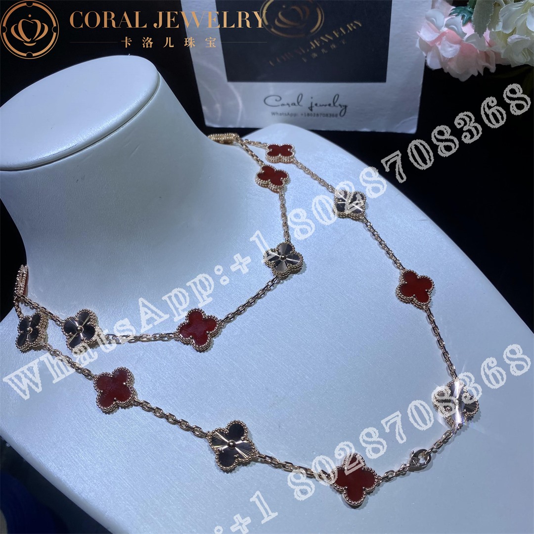 Van Cleef & Arpels Vintage Alhambra long necklace, 20 motifs Rose gold, Carnelian VCARP7RO00 - Image 3
