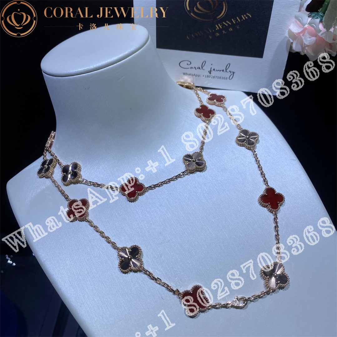 Van Cleef & Arpels Vintage Alhambra long necklace, 20 motifs Rose gold, Carnelian VCARP7RO00 - Image 4