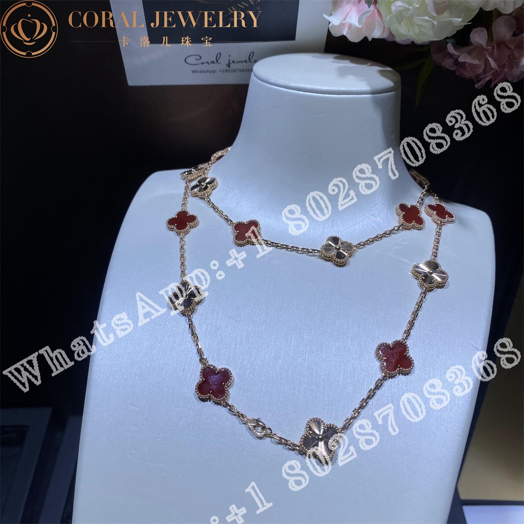 Van Cleef & Arpels Vintage Alhambra long necklace, 20 motifs Rose gold, Carnelian VCARP7RO00 - Image 5