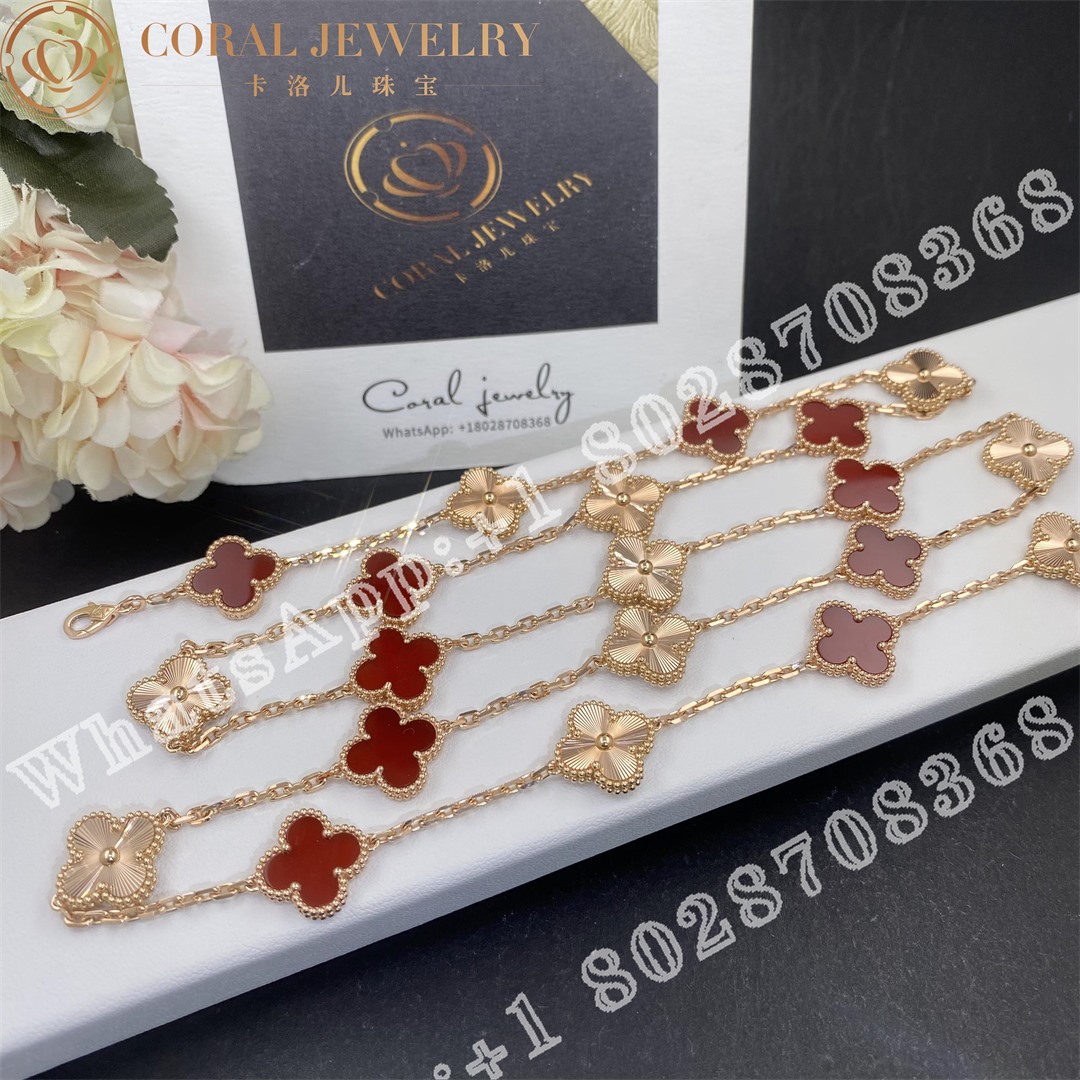 Van Cleef & Arpels Vintage Alhambra long necklace, 20 motifs Rose gold, Carnelian VCARP7RO00 - Image 14