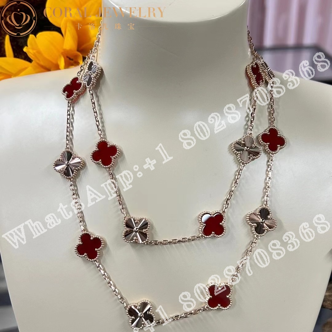Van Cleef & Arpels Vintage Alhambra long necklace, 20 motifs Rose gold, Carnelian VCARP7RO00 - Image 6