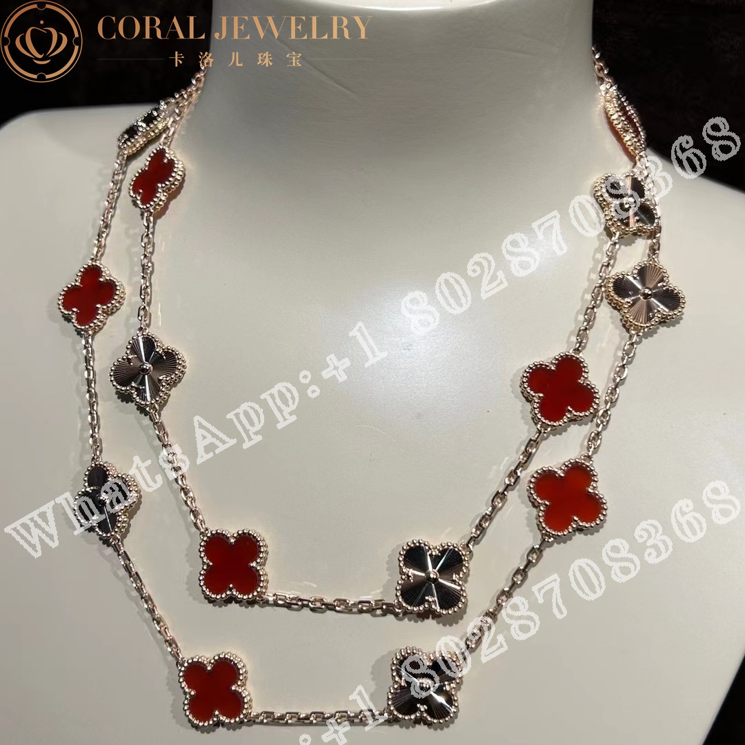 Van Cleef & Arpels Vintage Alhambra long necklace, 20 motifs Rose gold, Carnelian VCARP7RO00 - Image 7