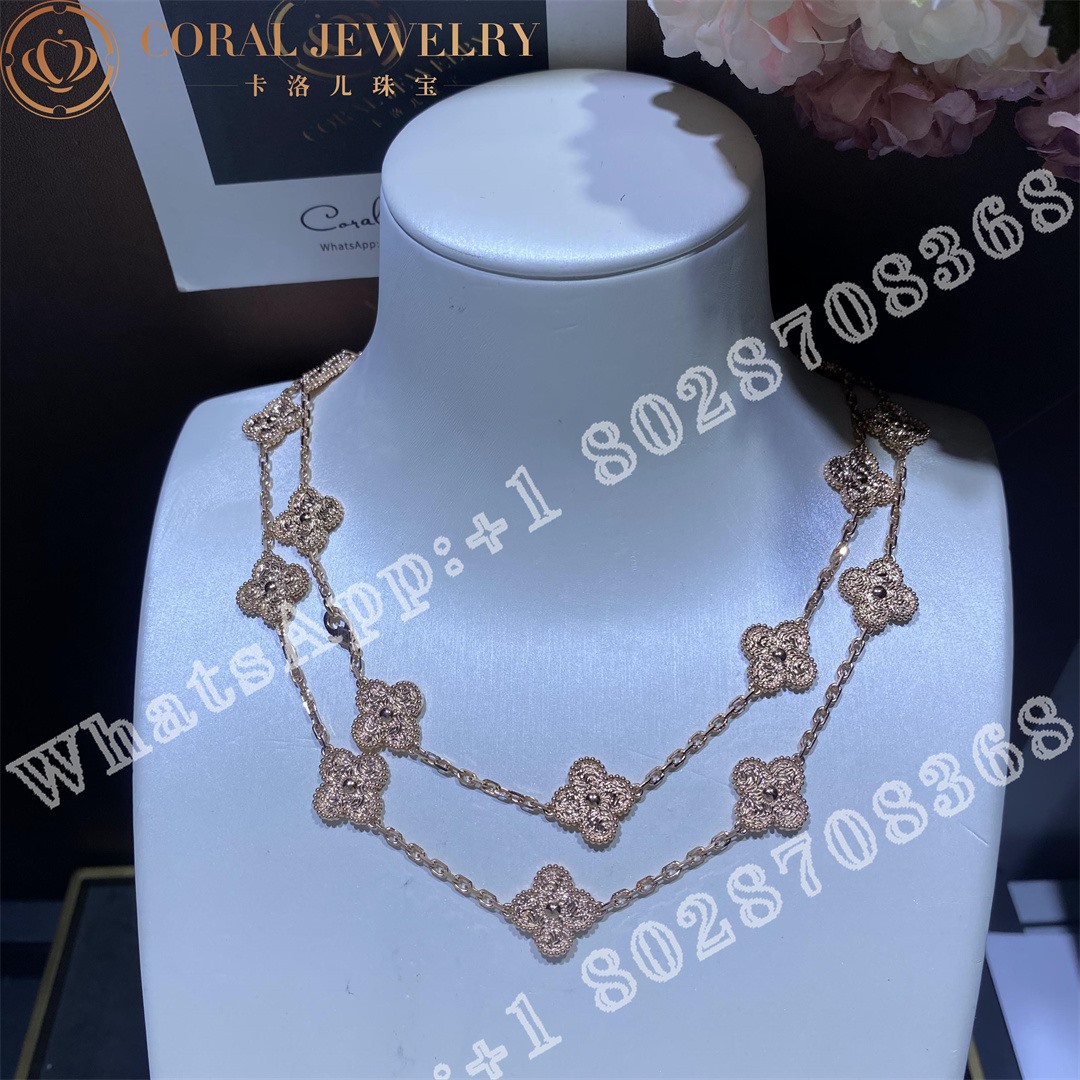 Van Cleef Arpels Vintage Alhambra Long Necklace 20 Motifs Rose Gold Vcarn9t000 Coral (1)