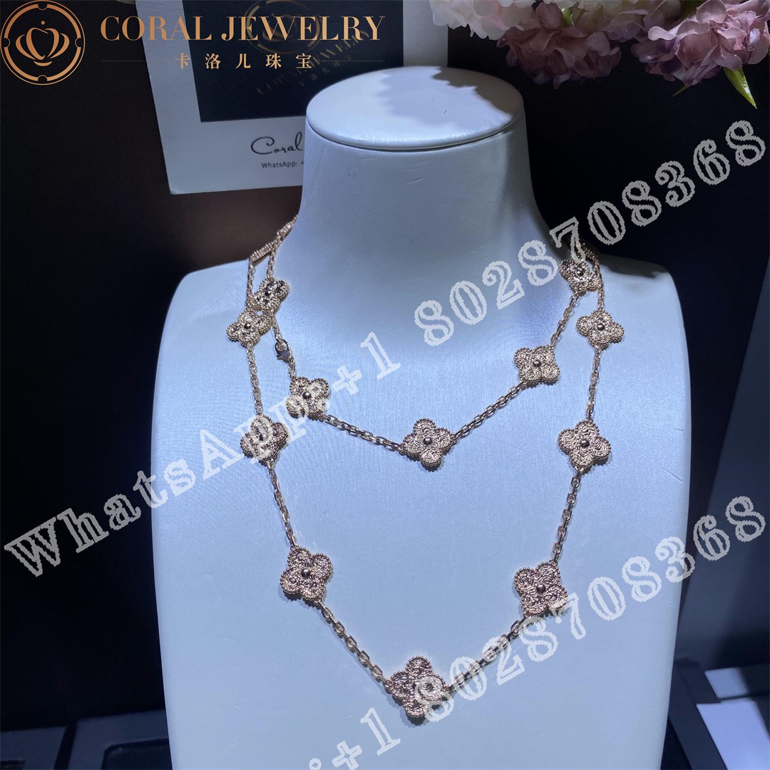 Van Cleef Arpels Vintage Alhambra Long Necklace 20 Motifs Rose Gold Vcarn9t000 Coral (4)