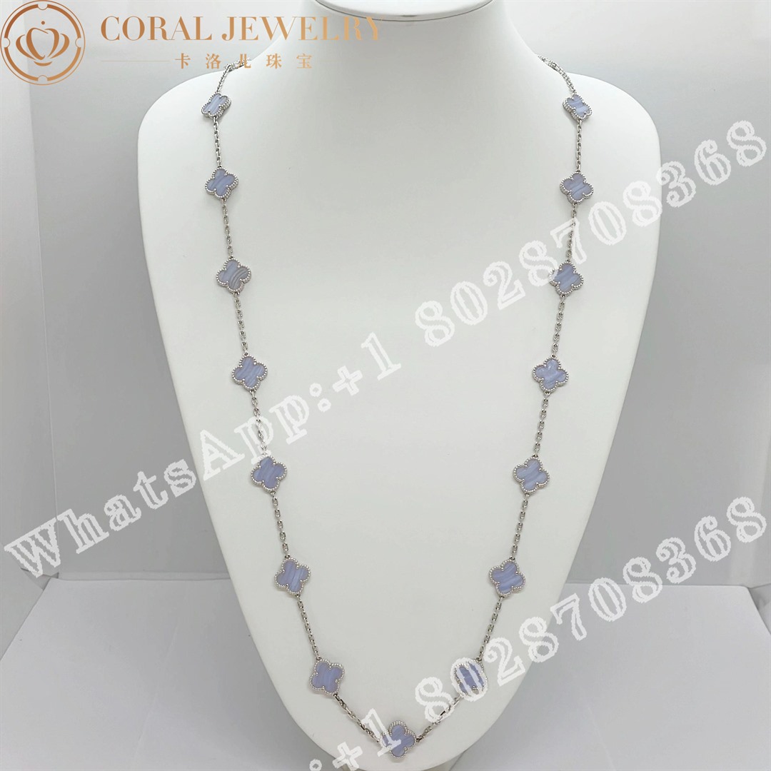Van Cleef Arpels Vintage Alhambra Long Necklace 20 Motifs White Gold Chalcedony Vcard80900 Coral (1)