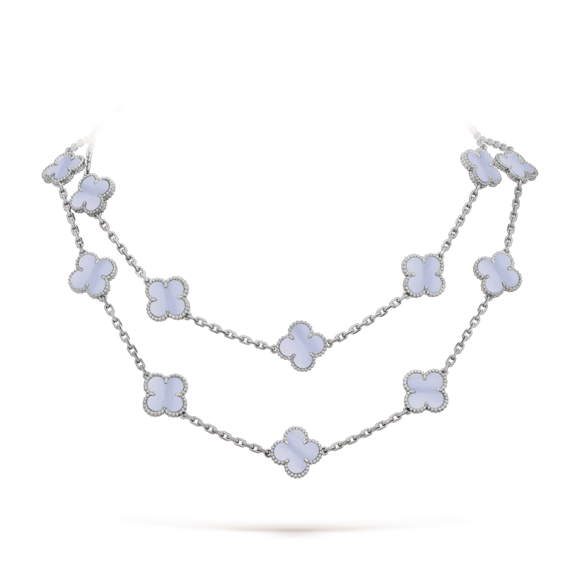Van Cleef & Arpels Vintage Alhambra long necklace, 20 motifs White gold, Chalcedony VCARD80900