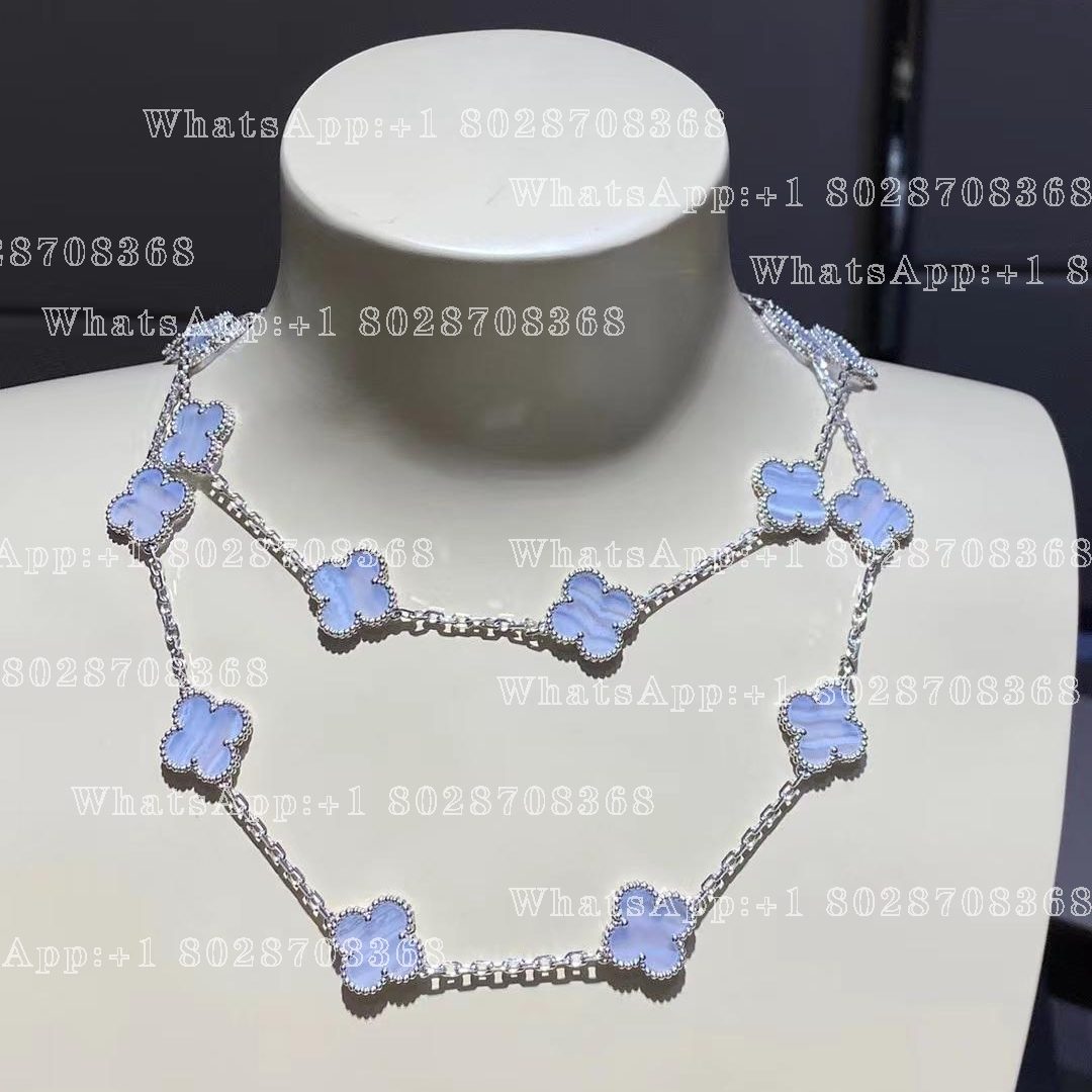 Van Cleef & Arpels Vintage Alhambra long necklace, 20 motifs White gold, Chalcedony VCARD80900