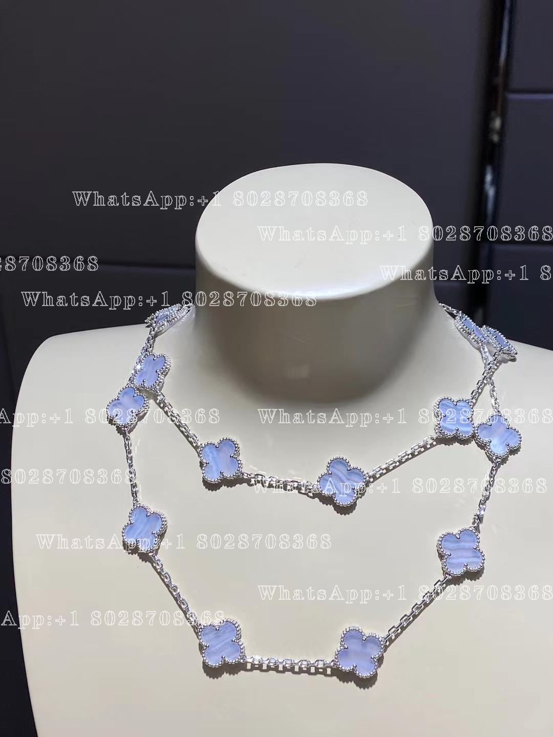 Van Cleef & Arpels Vintage Alhambra long necklace, 20 motifs White gold, Chalcedony VCARD80900