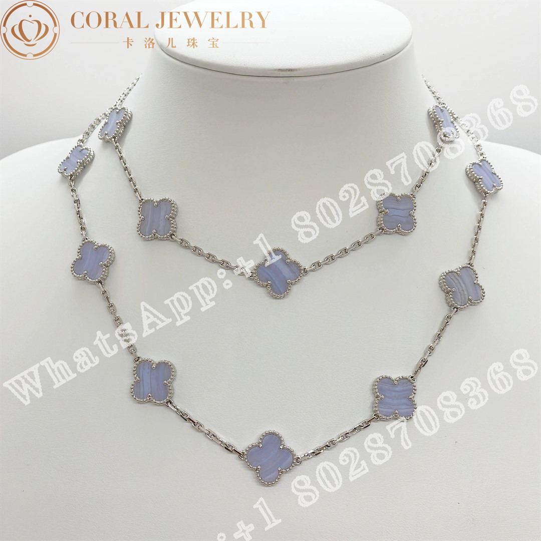Van Cleef Arpels Vintage Alhambra Long Necklace 20 Motifs White Gold Chalcedony Vcard80900 Coral (2)