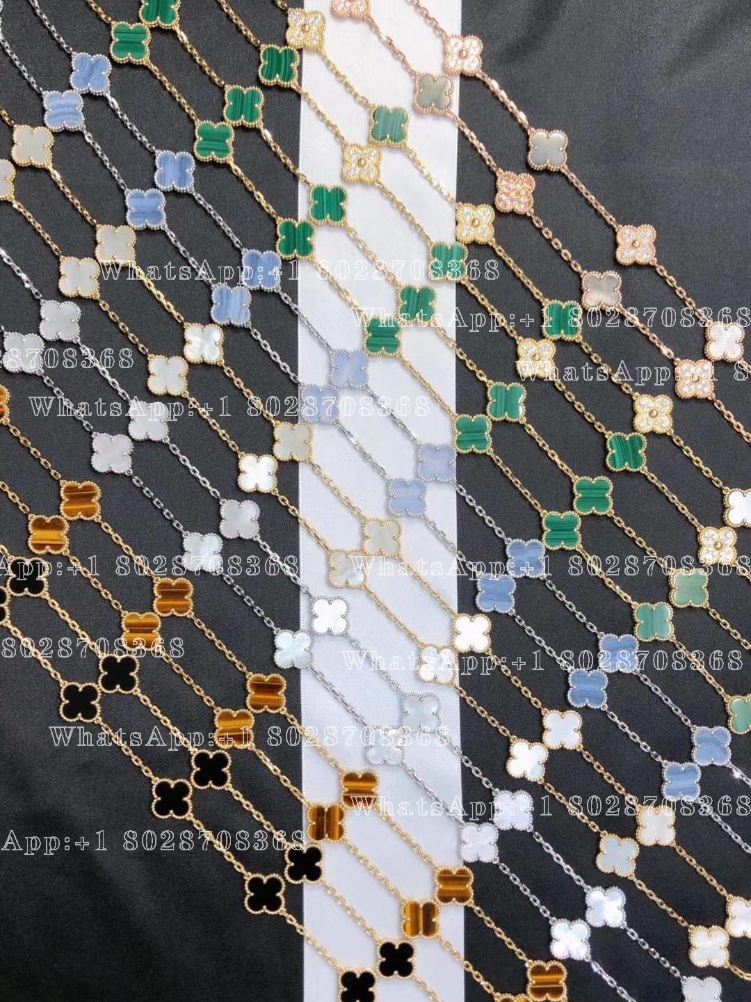 Van Cleef & Arpels Vintage Alhambra long necklace, 20 motifs White gold, Chalcedony VCARD80900