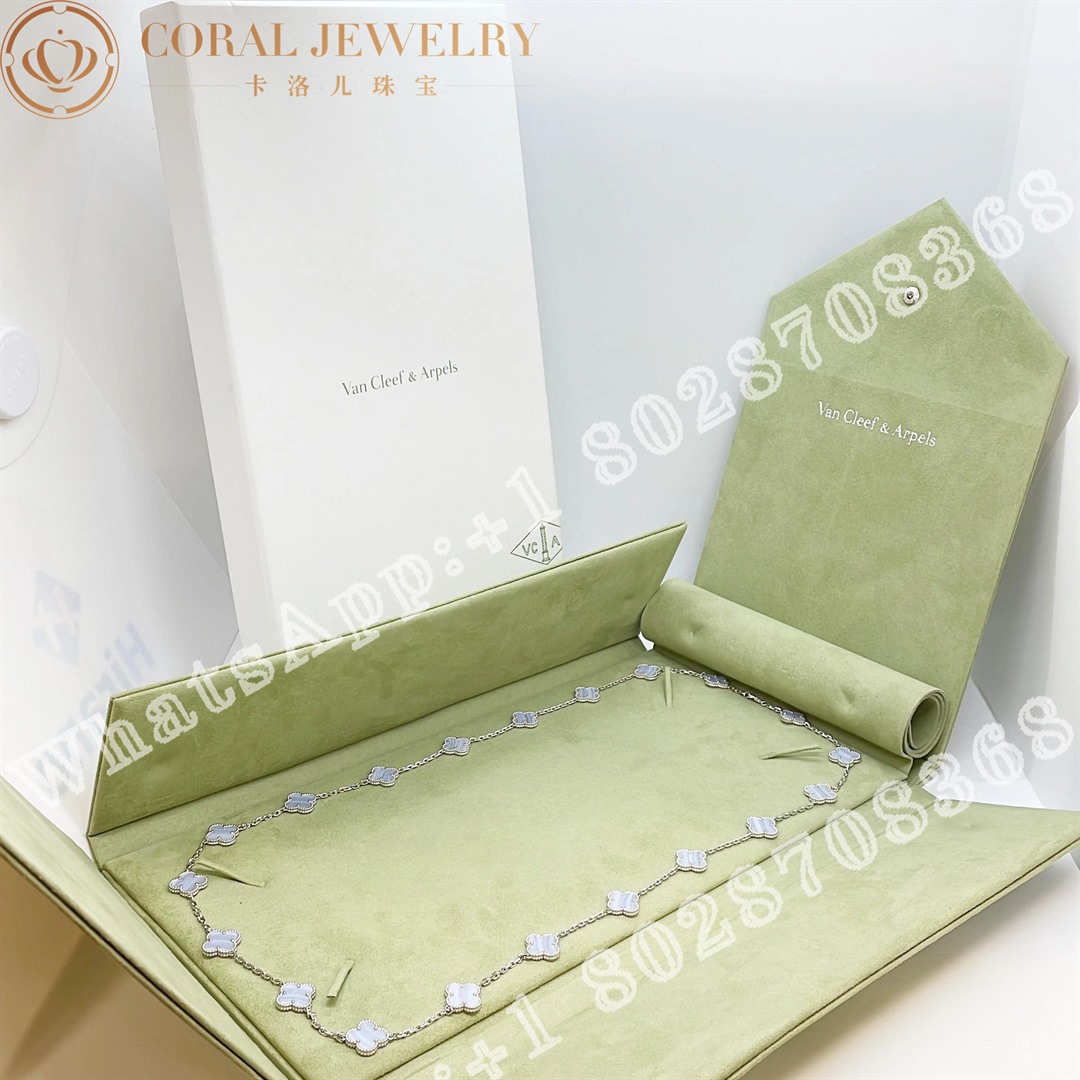 Van Cleef & Arpels Vintage Alhambra long necklace, 20 motifs White gold, Chalcedony VCARD80900 - Image 3
