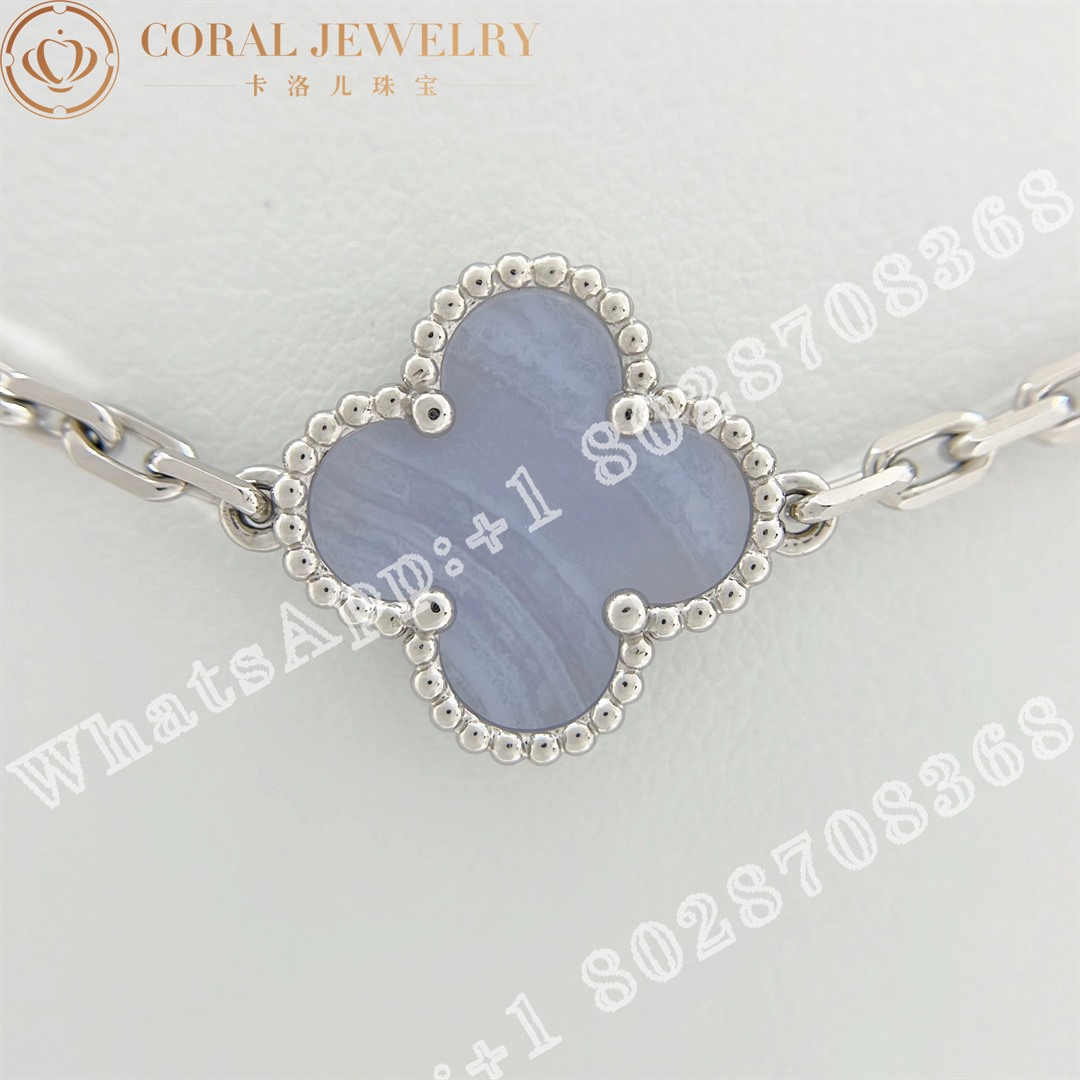 Van Cleef & Arpels Vintage Alhambra long necklace, 20 motifs White gold, Chalcedony VCARD80900 - Image 4