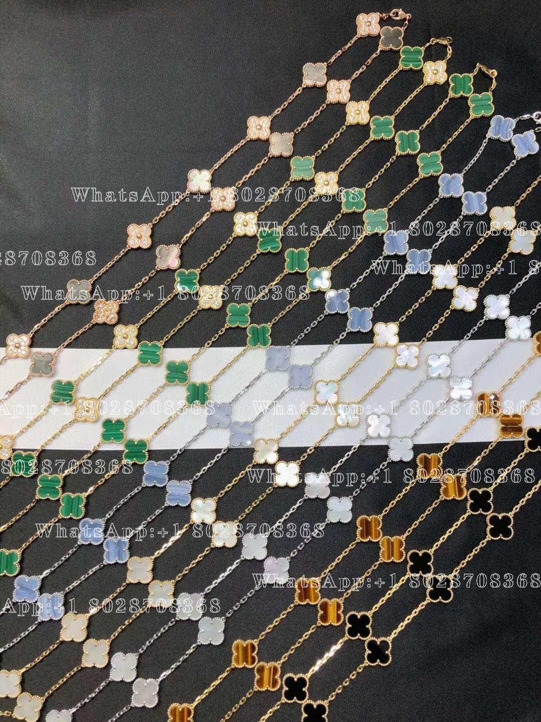 Van Cleef & Arpels Vintage Alhambra long necklace, 20 motifs White gold, Chalcedony VCARD80900