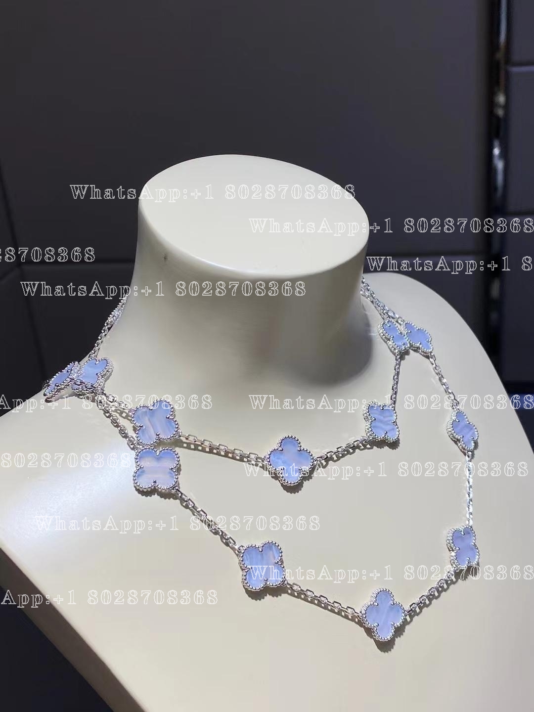 Van Cleef & Arpels Vintage Alhambra long necklace, 20 motifs White gold, Chalcedony VCARD80900
