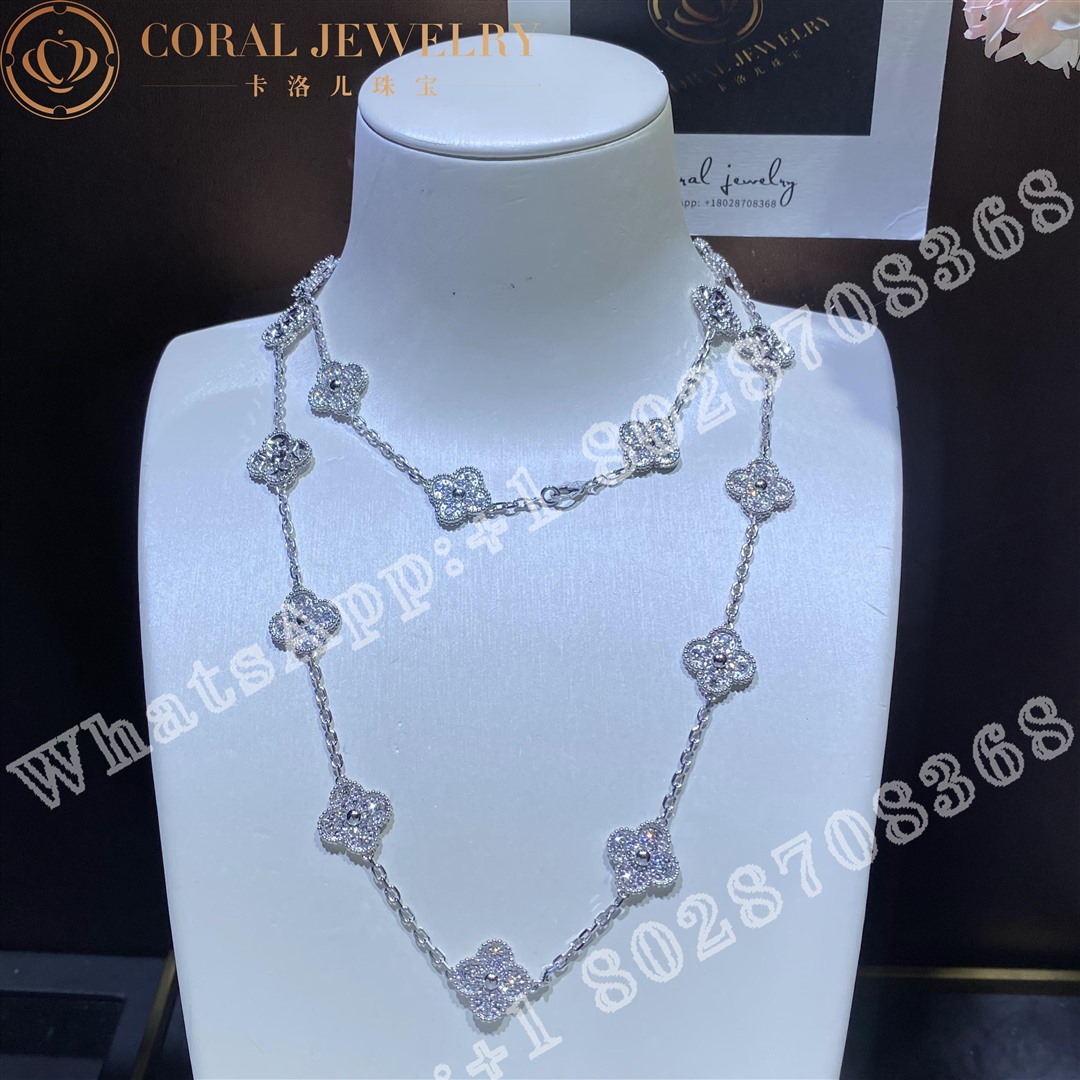 Van Cleef Arpels Vintage Alhambra Long Necklace 20 Motifs White Gold Diamond Vcara43300 Coral (1)
