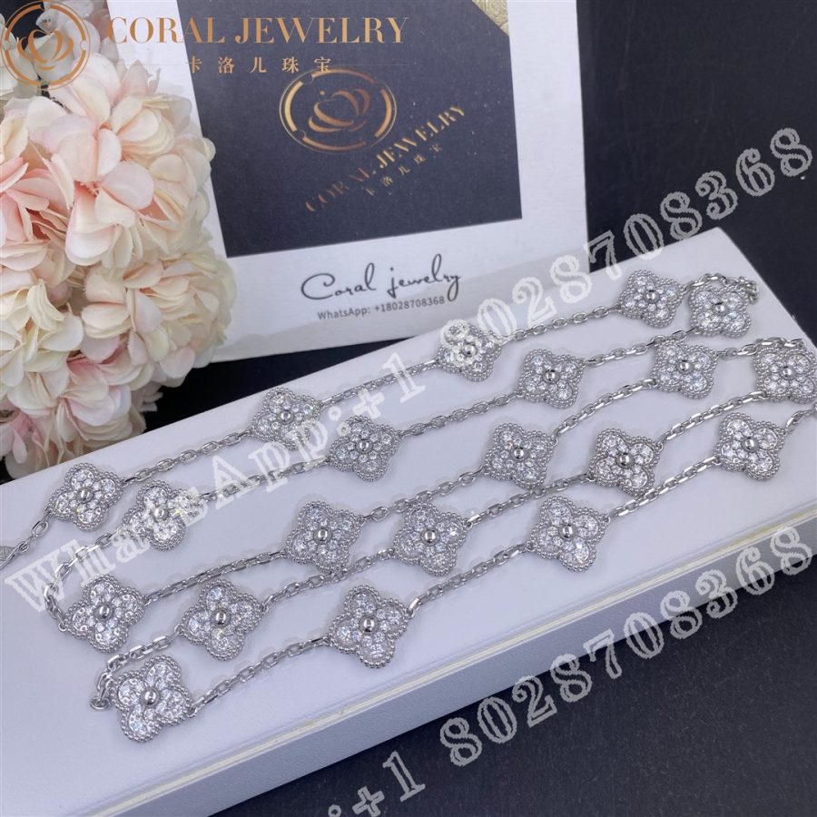 Van Cleef & Arpels Vintage Alhambra long necklace, 20 motifs White gold, Diamond VCARA43300 - Image 8