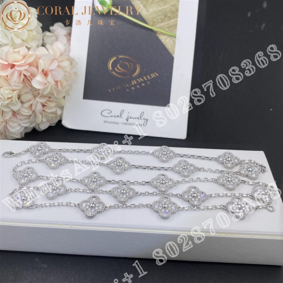 Van Cleef & Arpels Vintage Alhambra long necklace, 20 motifs White gold, Diamond VCARA43300 - Image 9