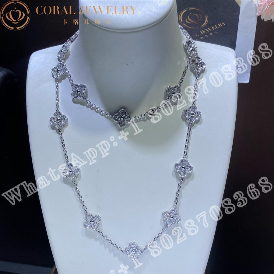 Van Cleef & Arpels Vintage Alhambra long necklace, 20 motifs White gold, Diamond VCARA43300 - Image 4