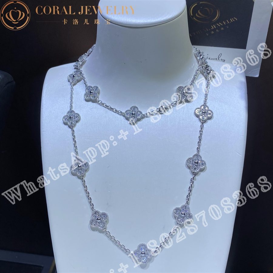 Van Cleef & Arpels Vintage Alhambra long necklace, 20 motifs White gold, Diamond VCARA43300 - Image 3
