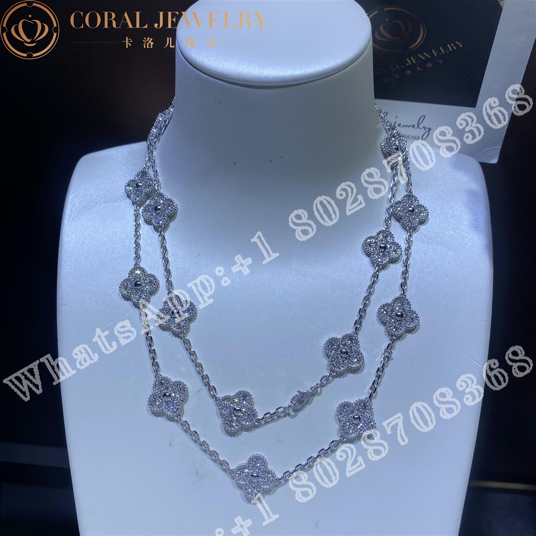 Van Cleef Arpels Vintage Alhambra Long Necklace 20 Motifs White Gold Diamond Vcara43300 Coral (4)